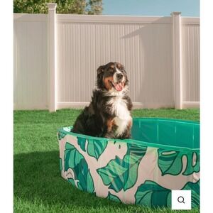 Portable‎ Dog Swimming Pool Kiddie Pool Pet Bath Tub Foldable Green Leaves